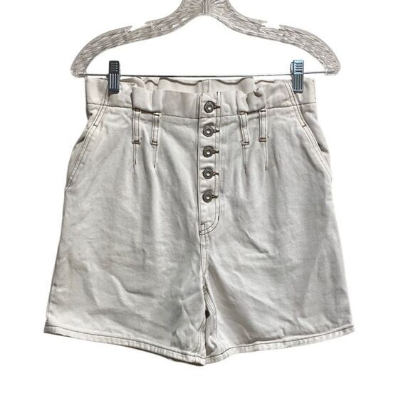 Free People Cindy Utility High Waist‎ Paperbag White Denim Shorts – Size 2 - Picture 1 of 12